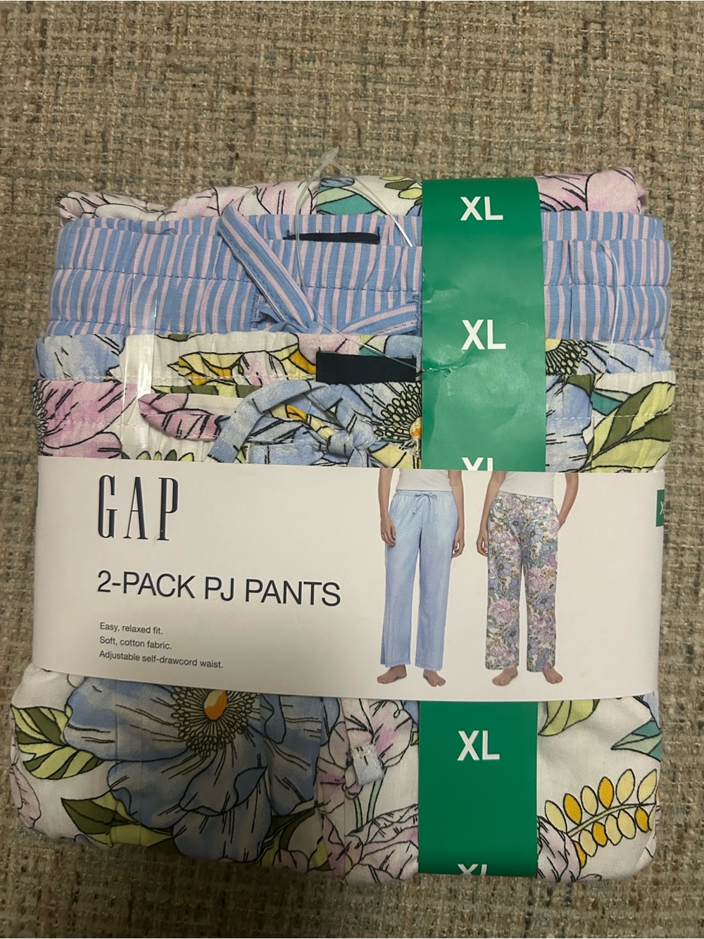 GAP XL Women's 2-Pack Cotton PJ Pants - Blue Floral & Stripe